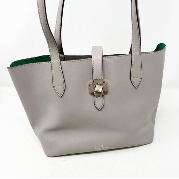 KATE SPADE Light Gray Flower Closure Leather Handbag - Picture 2 of 4